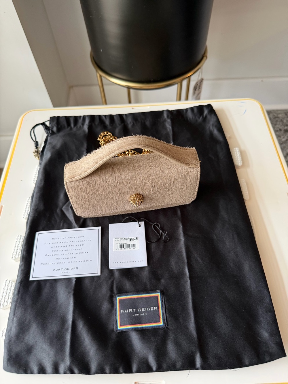 Kurt Geiger Tan Mini Top-Handle Bag with Gold Chain